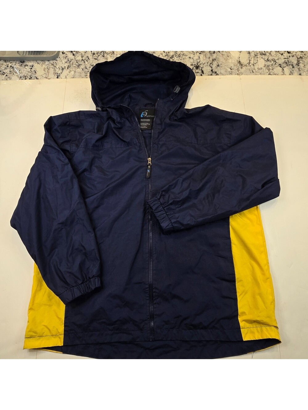 i5 Apparel Jacket Mens Large Hooded Windbreaker Full Zip Outdoor Blue And Yellow